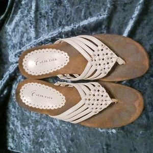 Wear.Ever. women's white, woven thongs, silver stud design, size 8.5M